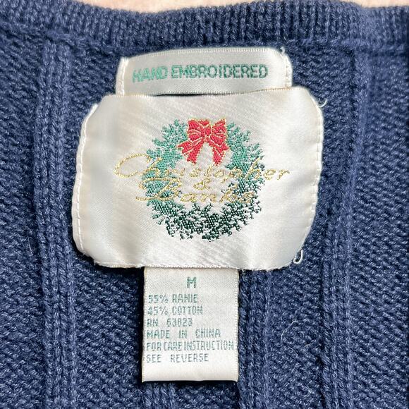 Vintage 90s Christopher & Banks Hand Embroidered Holiday Sweater Vest Christmas - Picture 3 of 6